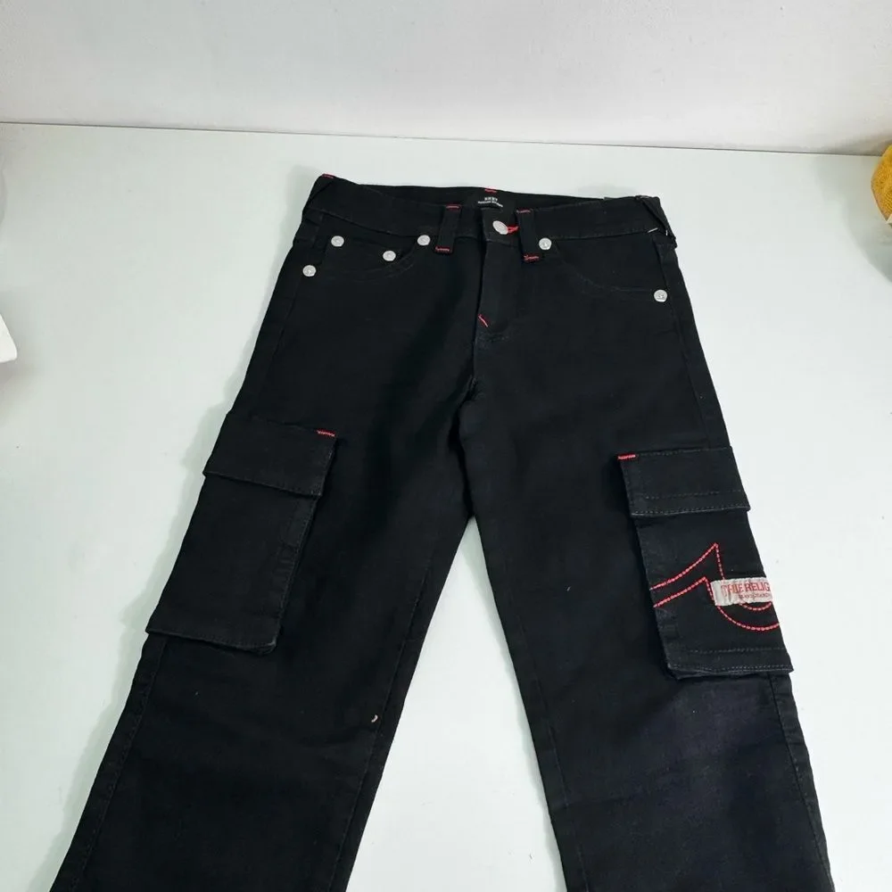 True Religion Black Kids Cargo Jeans with Red Stitching Sz 12 NWT